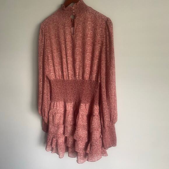 Bardot Georgette Soft Floral-Print Mini Ruffle Dress Chiffon Smocked Pink Size 8 - Picture 8 of 10